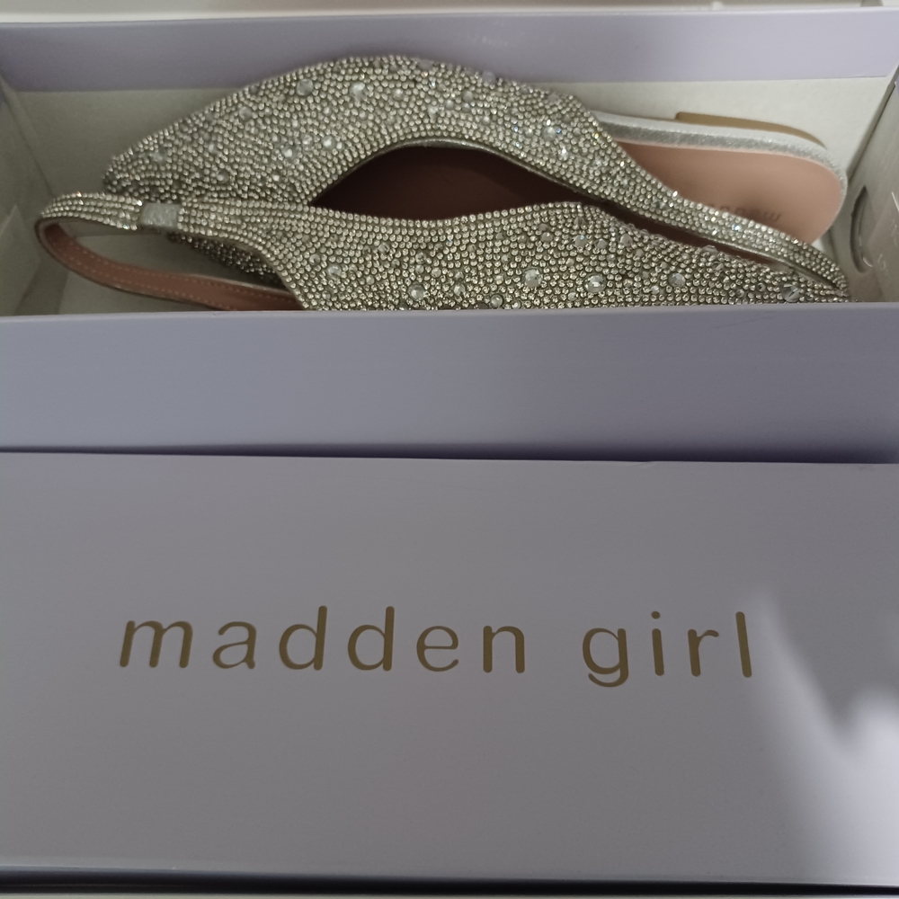 Madden Girl Silver Rhinestone Pointed Toe Slingback Flats - Picture 2 of 4